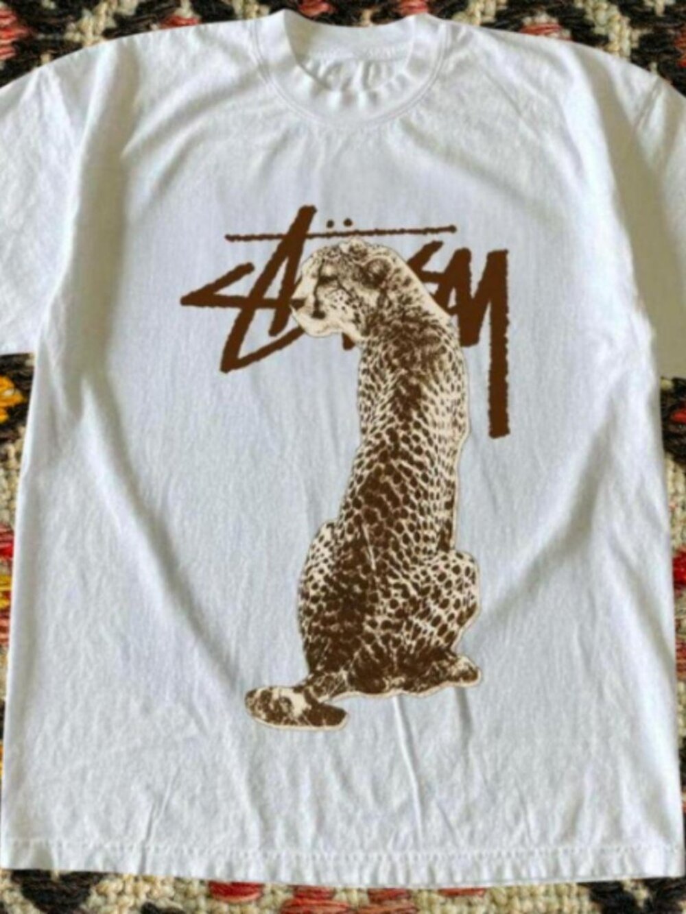 Stussy cheetah graphic white t-shirt